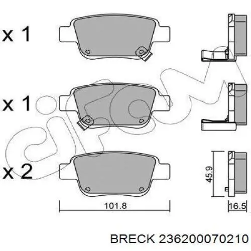 Задні гальмівні колодки 236200070210 Breck