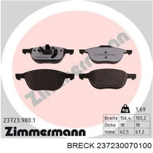 237230070100 Breck Передні гальмівні колодки