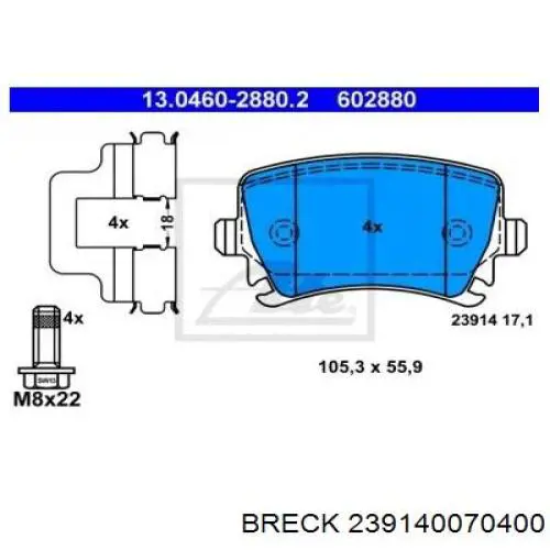 Купити 239140070400 Breck Задні колодки
