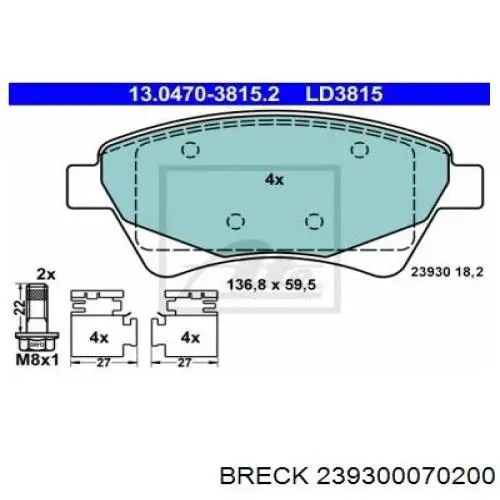 Гальмівні колодки Breck 239300070200 ціна, від 20.33 USD
