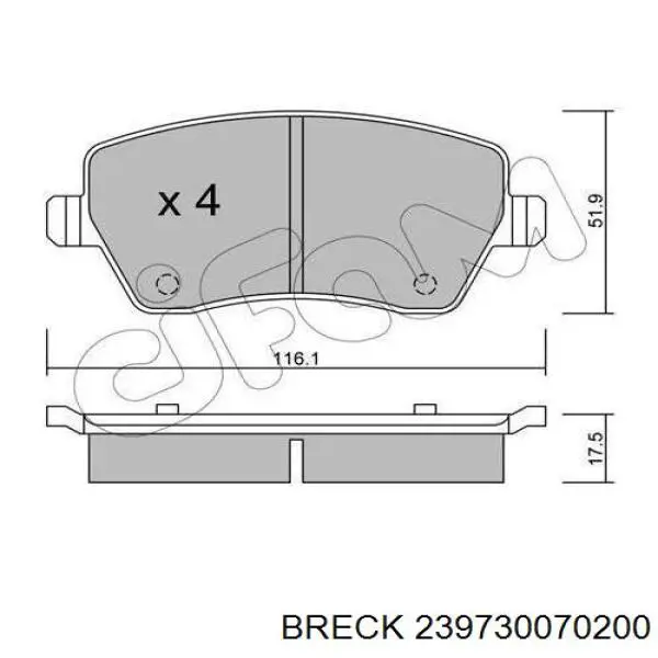 239730070200 Breck Передні гальмівні колодки