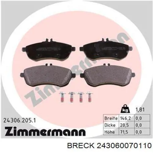 Тормозні колодки Breck 243060070110