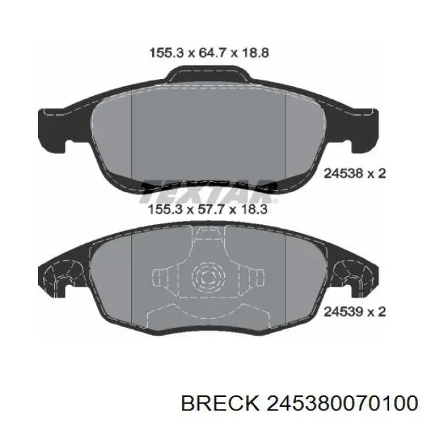 245380070100 Breck Передні гальмівні колодки