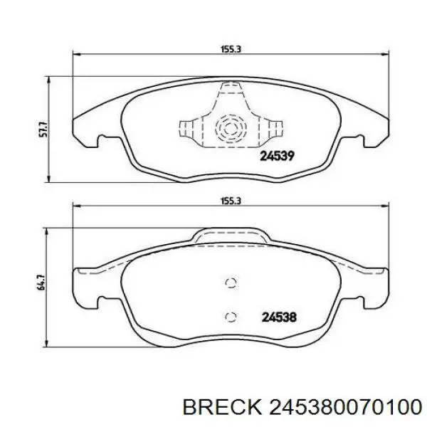 Передні тормозні колодки 245380070100 Breck