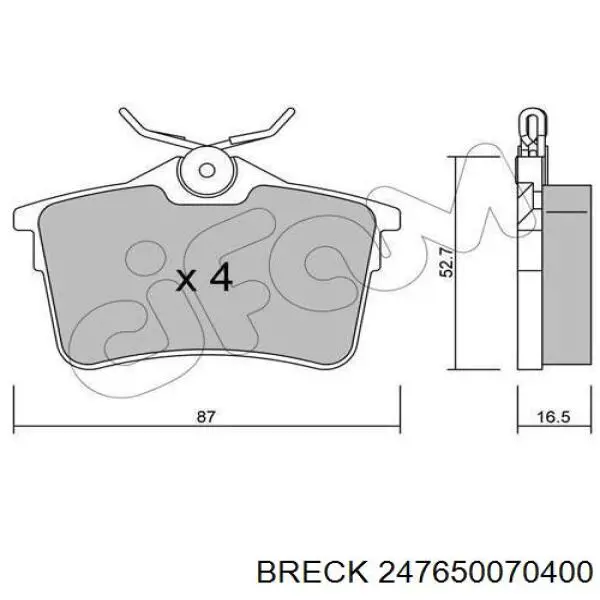 Задні гальмівні колодки 247650070400 Breck
