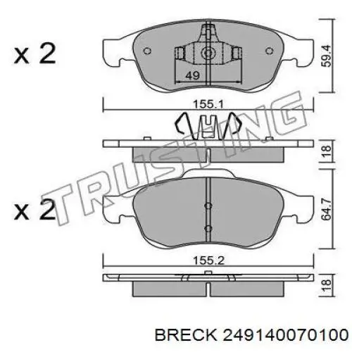 249140070100 Breck Передні гальмівні колодки