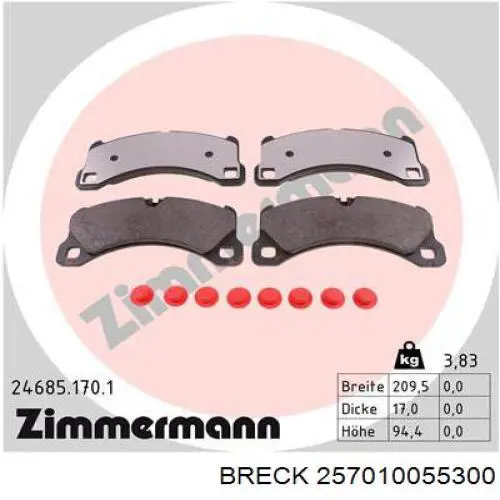 Колодки гальмівні передні, дискові 257010055300 Breck