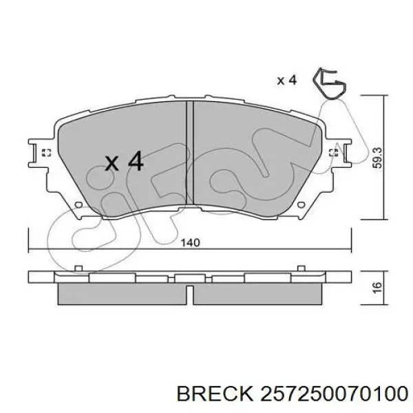 Передні тормозні колодки 257250070100 Breck