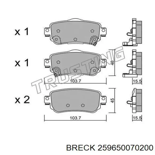 Задні гальмівні колодки 259650070200 Breck