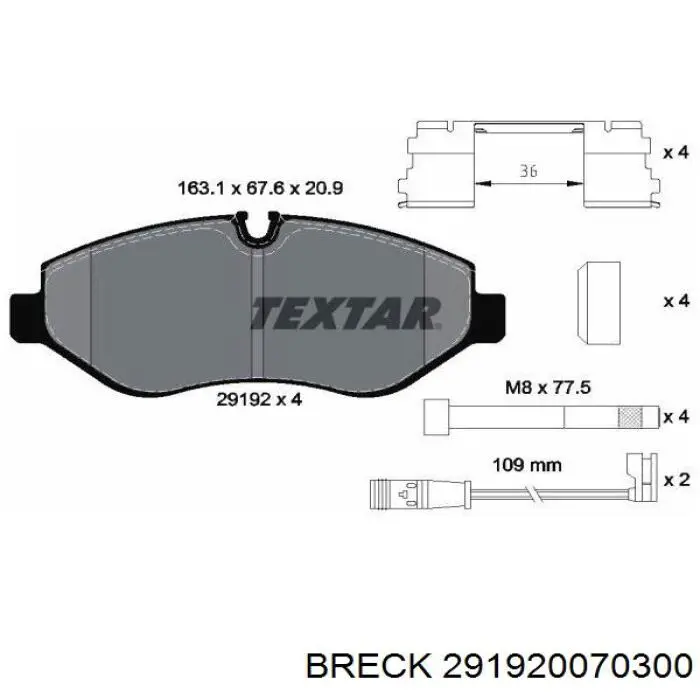 Передні тормозні колодки 291920070300 Breck