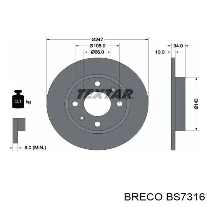 BS7316 Breco диск гальмівний передній