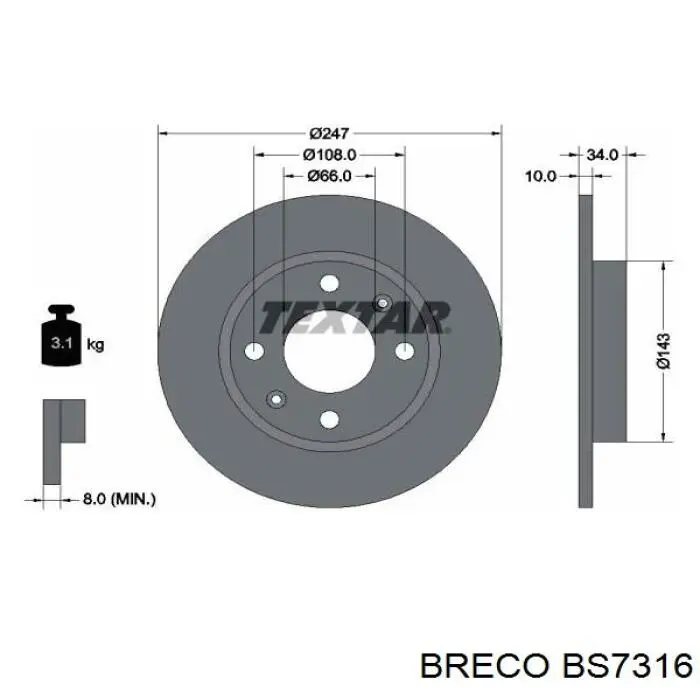 Диск гальмівний передній BS7316 Breco