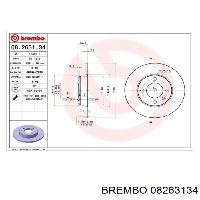 08263134 Brembo диск гальмівний передній