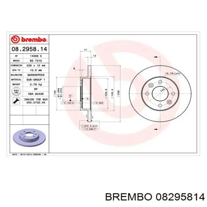Диск гальмівний передній Brembo 08295814