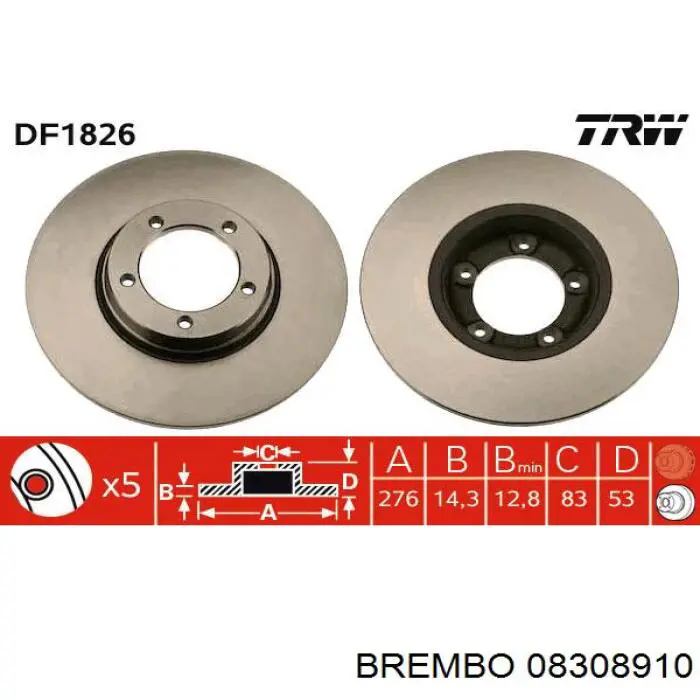 Диск переднього гальма Brembo 08308910 ціна, від 38.02 USD