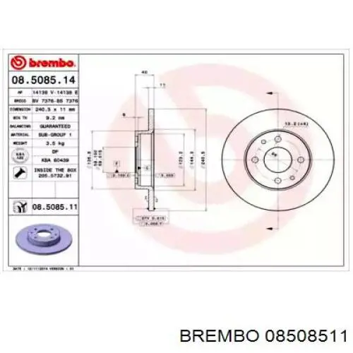 08508511 Brembo диск гальмівний передній