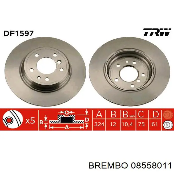 Купити 08558011 Brembo Диск заднього гальма