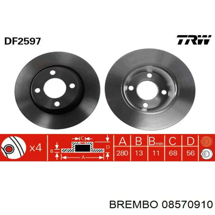 Диск гальмівний передній Brembo 08570910