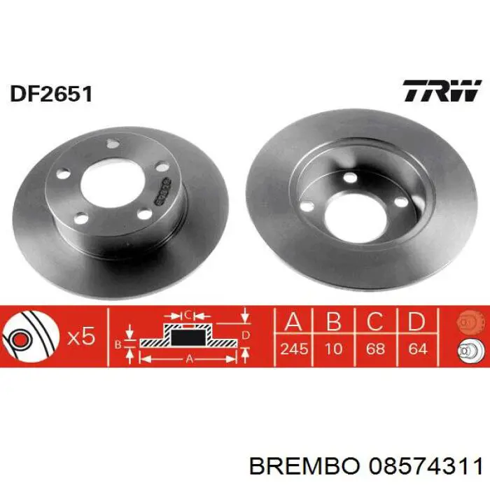 08574311 Brembo диск гальмівний задній
