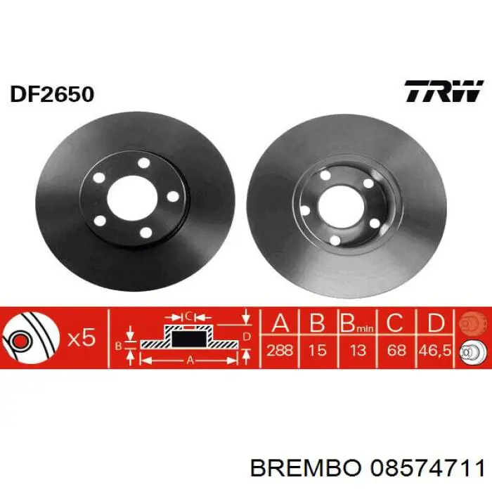 Диск гальмівний передній Brembo 08574711