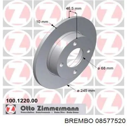 08577520 Brembo диск гальмівний задній