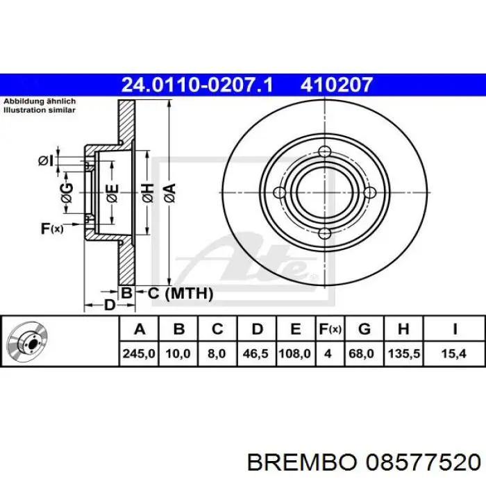 Купити 08577520 Brembo Диск заднього гальма