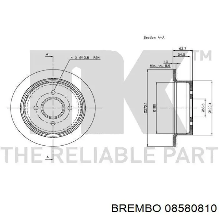 Диск гальмівний задній Brembo 08580810