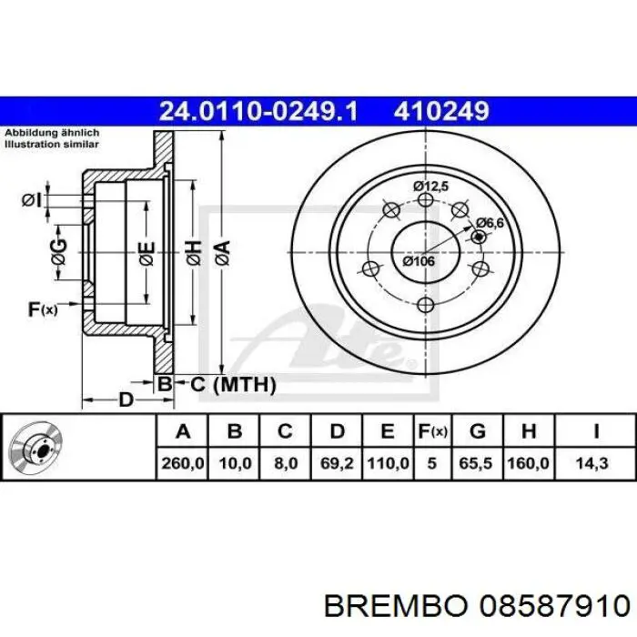 Диск гальмівний задній 08587910 Brembo