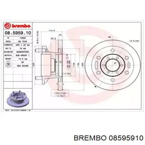 Диск переднього гальма Brembo 08595910 ціна, від 84.70 USD