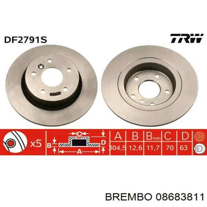 Диск гальмівний задній Brembo 08683811