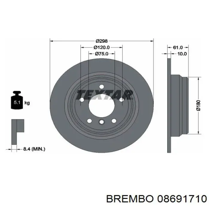 Диск гальмівний задній Brembo 08691710