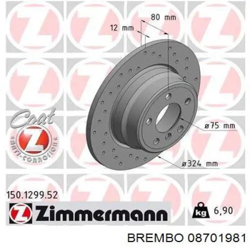 Задні дискові гальма Brembo 08701981 ціна, від 49.08 USD