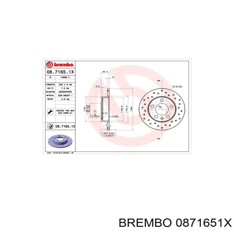 Задні дискові гальма Brembo 0871651X ціна, від 28.47 USD