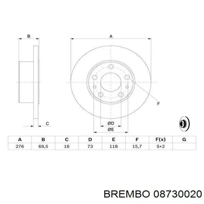 Диск гальмівний задній Brembo 08730020