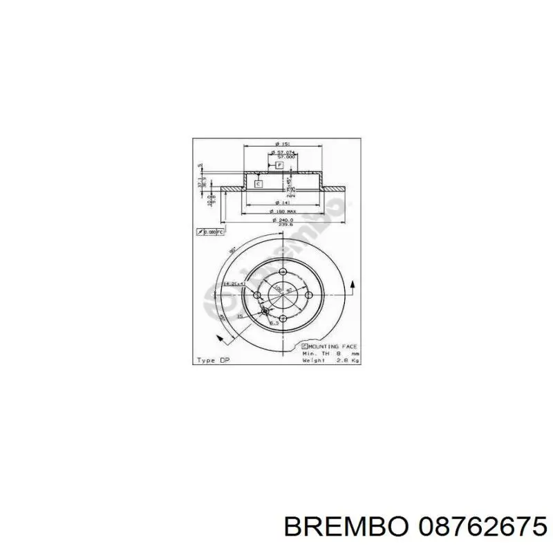 Диск гальмівний задній Brembo 08762675