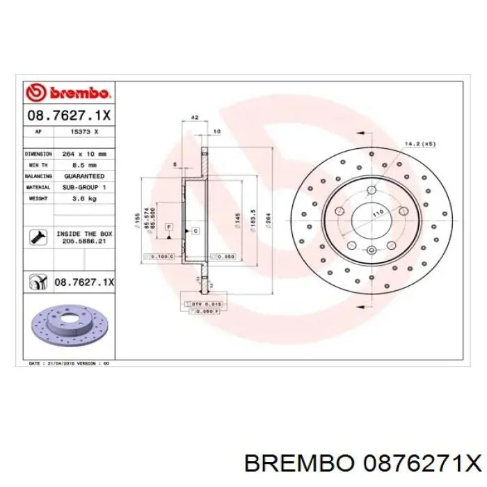0876271X Brembo диск гальмівний задній