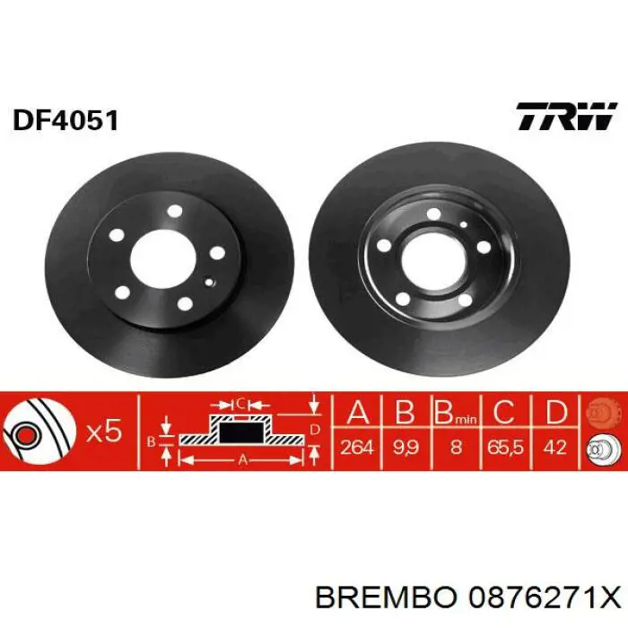 Купити 0876271X Brembo Диск заднього гальма