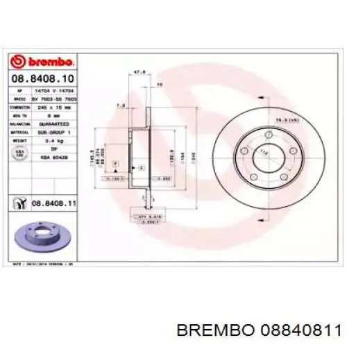 08840811 Brembo диск гальмівний задній