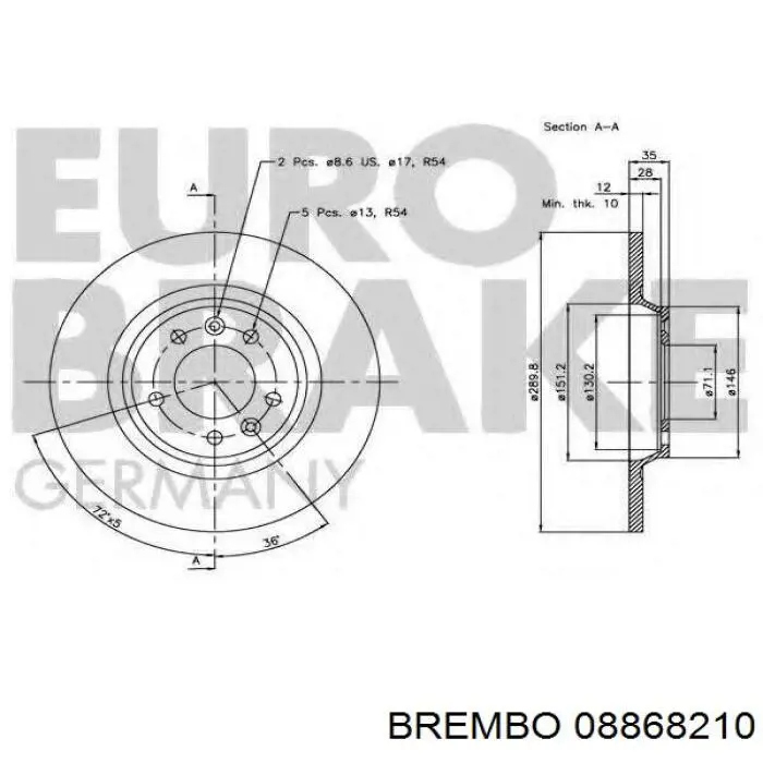 Купити 08868210 Brembo Диск заднього гальма