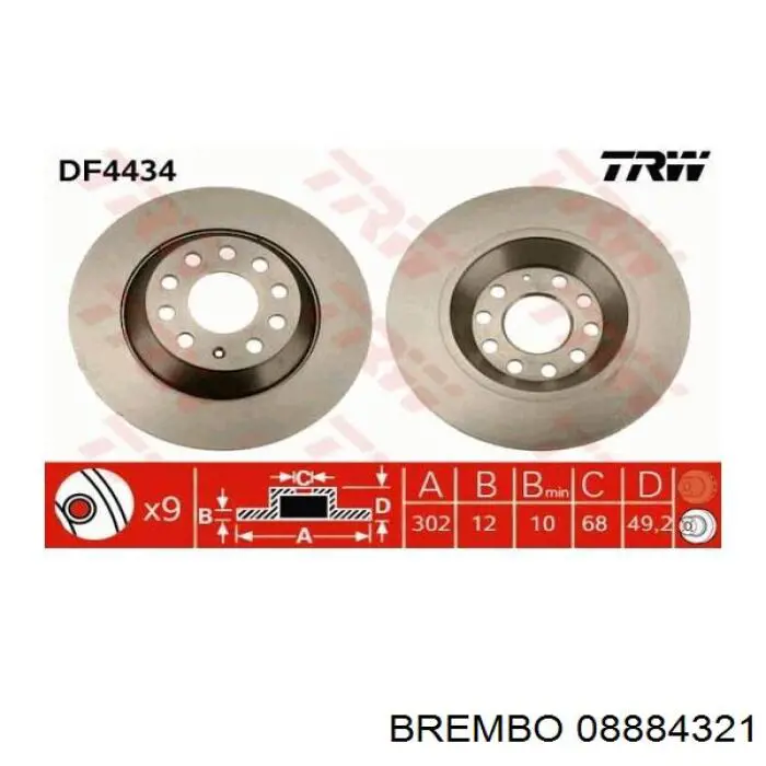 08884321 Brembo диск гальмівний задній
