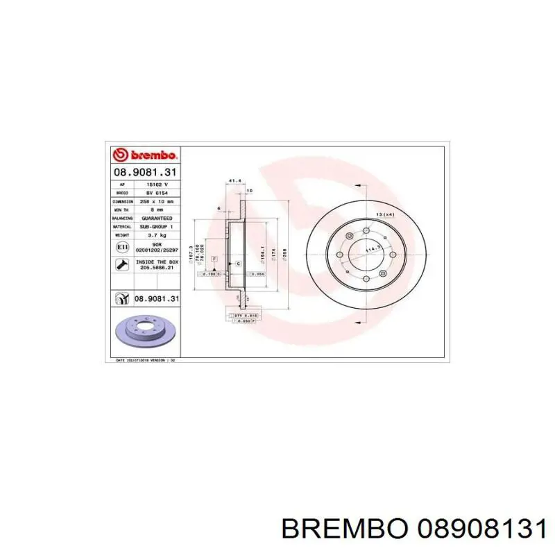 08908131 Brembo диск гальмівний задній