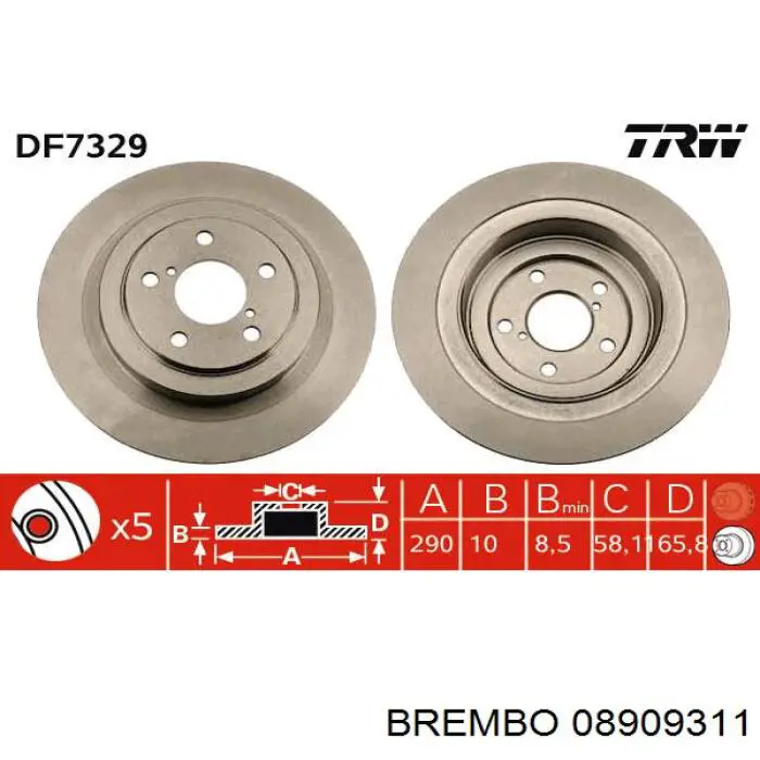 Диск гальмівний задній Brembo 08909311