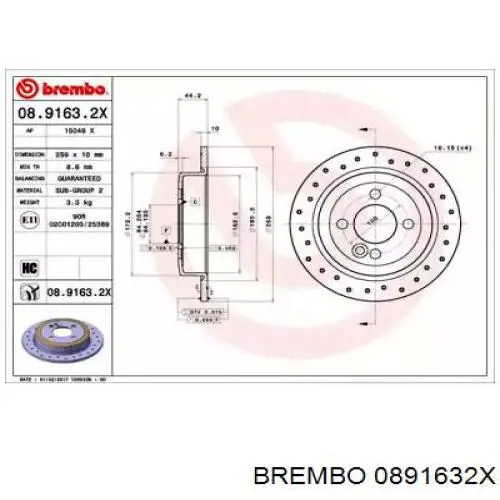 Задні дискові гальма Brembo 0891632X ціна, від 35.11 USD