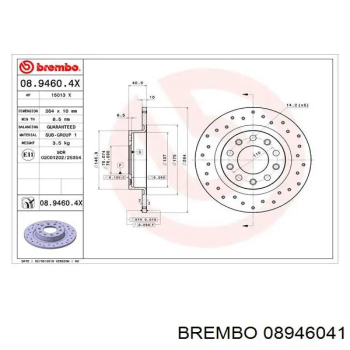 Диск гальмівний задній 08946041 Brembo