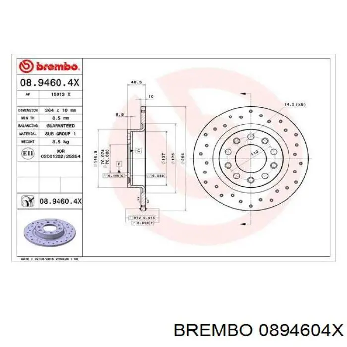 Диск гальмівний задній 0894604X Brembo