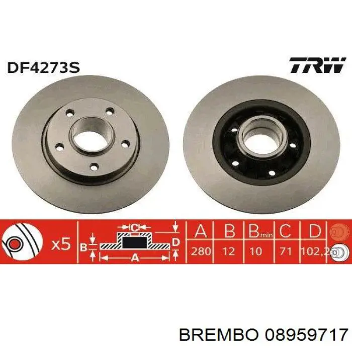 Задні дискові гальма Brembo 08959717 ціна, від 102.72 USD