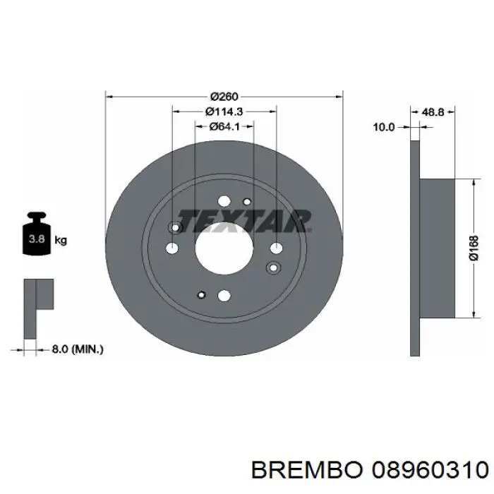 Диск гальмівний задній Brembo 08960310