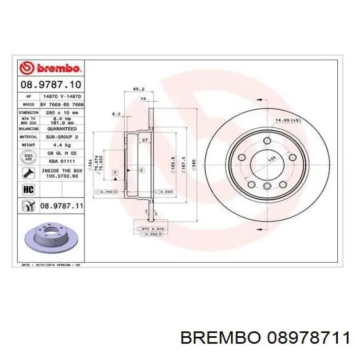 08978711 Brembo диск гальмівний задній