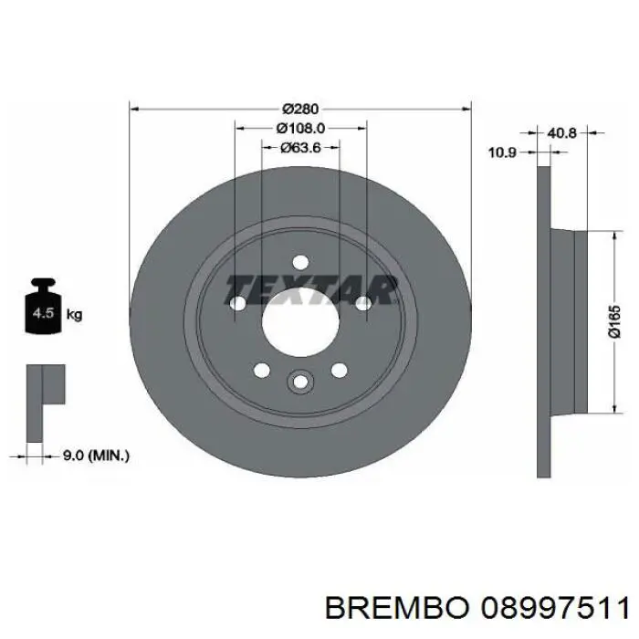 Купити 08997511 Brembo Диск заднього гальма