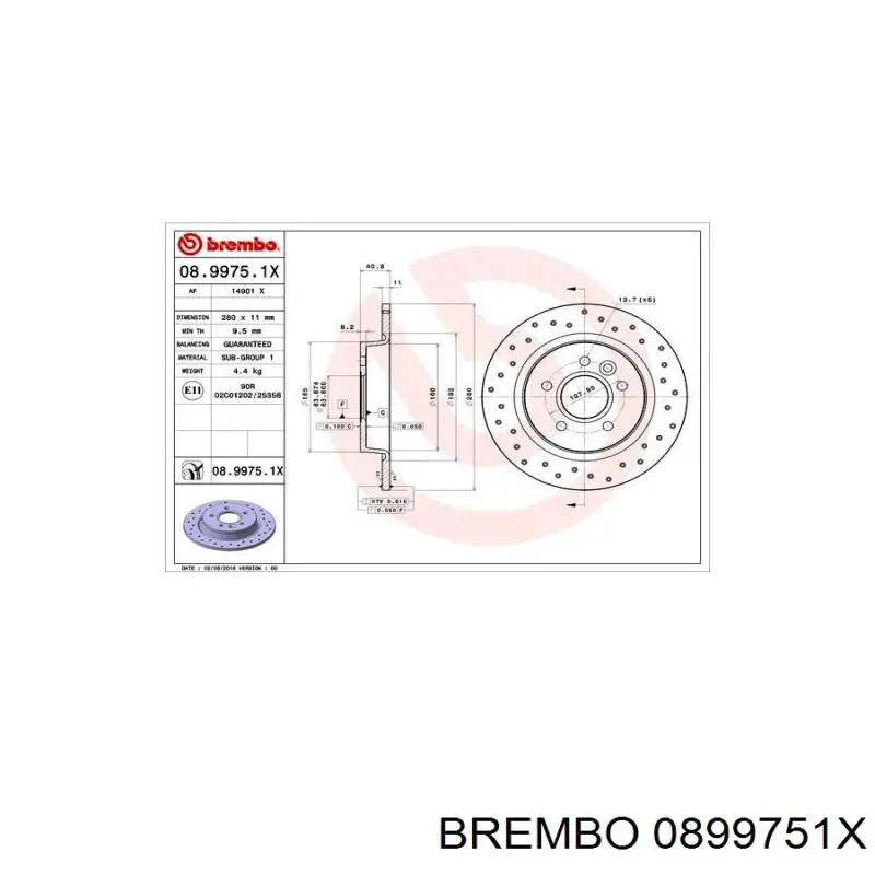 Купити 0899751X Brembo Диск заднього гальма